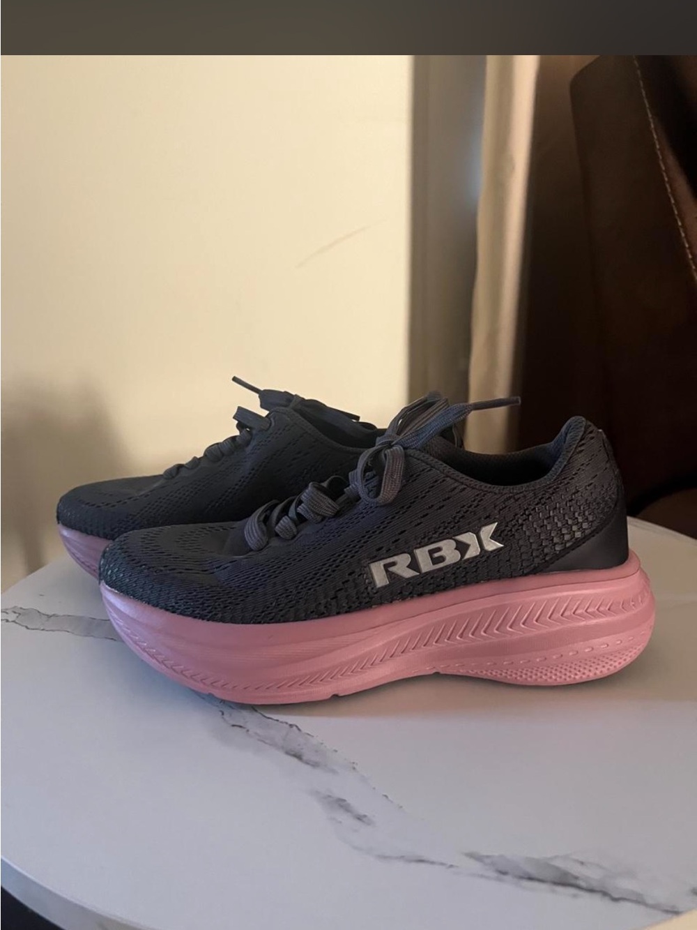 RBX Women's Navy Knit Sneakers with Pink Platform
